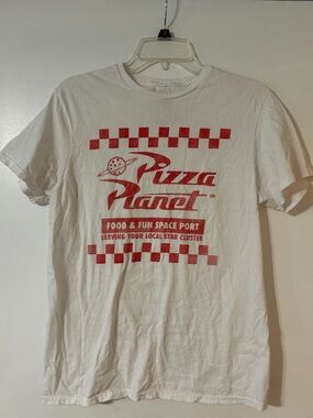 Disney White Toy Story Tee with Red Pizza Planet Graphic